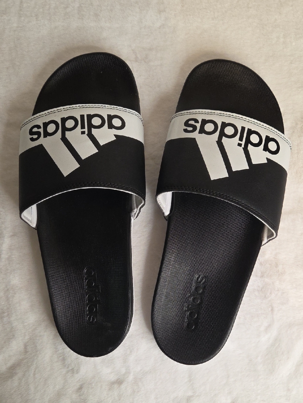adidas Black and White Logo Slide Sandals